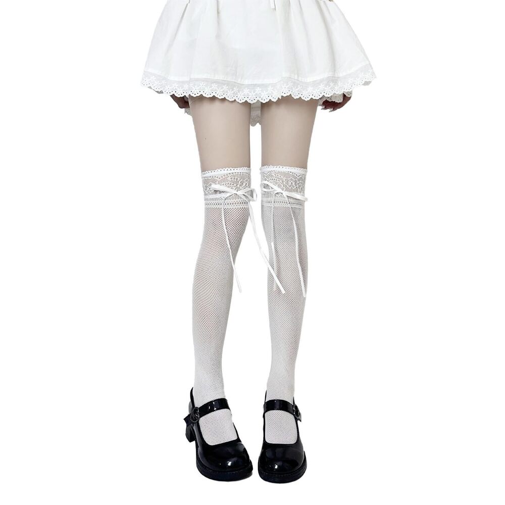 2641 Thigh High Stockings Bow, Santa Accessory Y2K Fishnet Socks